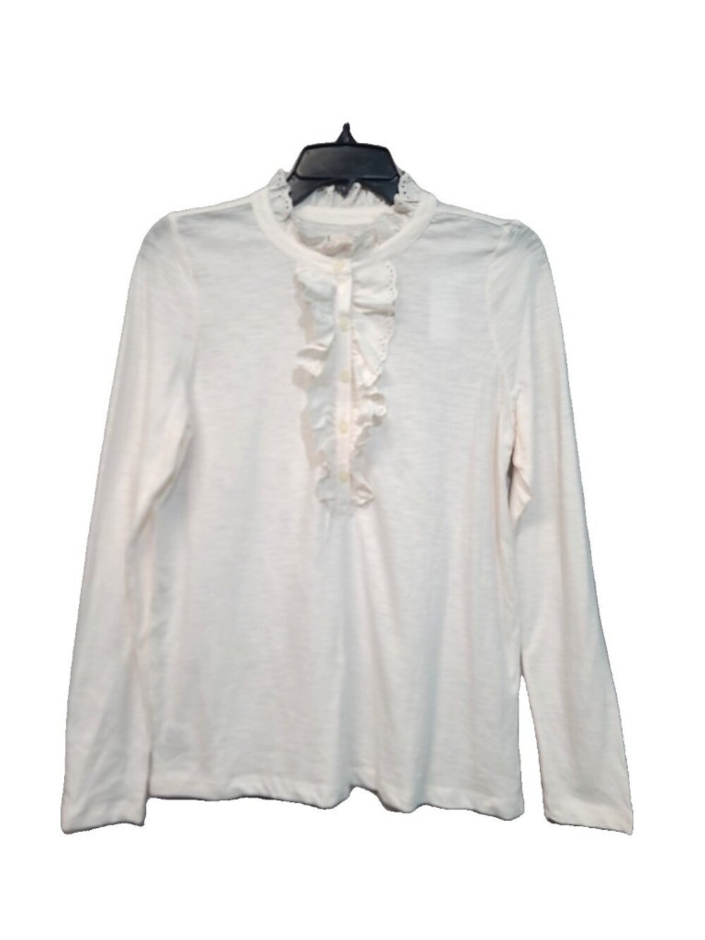 LOFT Eyelet Ruffle Long Sleeve Top Cream M NWT